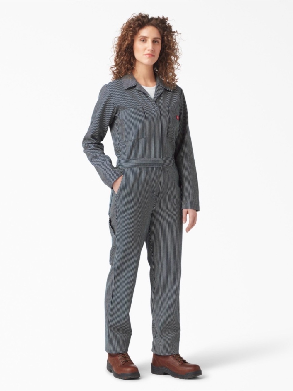 Dickies Blue & White Striped Long Sleeve Utility Jumpsuit